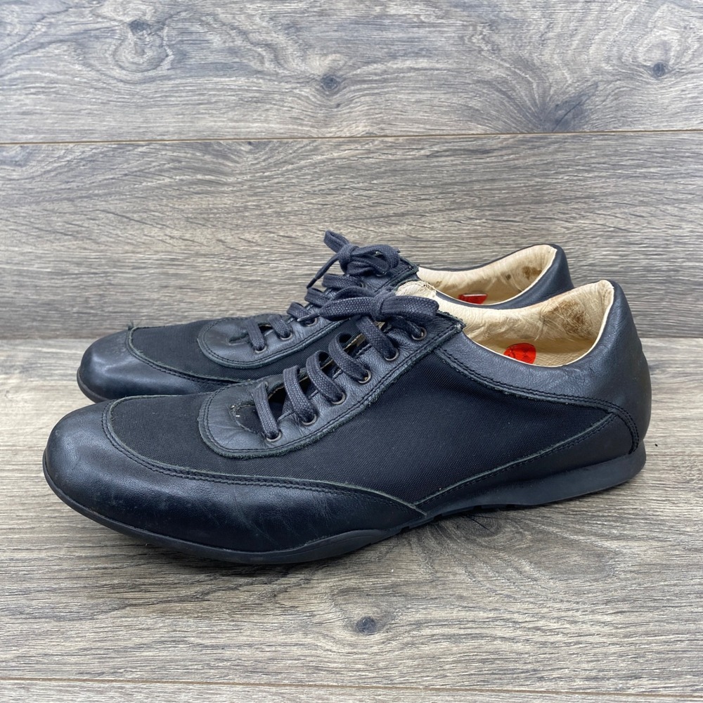 Zara Sport Sneakers Mens 10 Black Leather Fabric Low Top Lace Up Spain Made